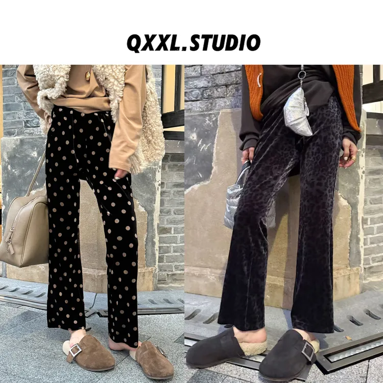 邱小小丽呀 秋冬新款加绒加厚丝绒裤女宽松显瘦垂感直筒九分裤