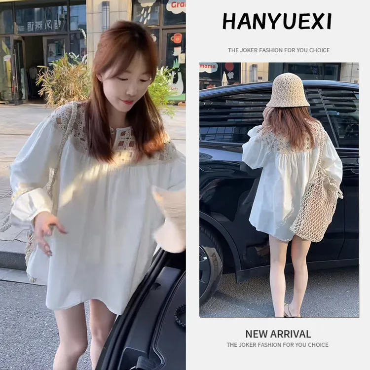 今年流行穿搭一整套2025新款法式小众钩花镂空长袖休闲短裤两件套