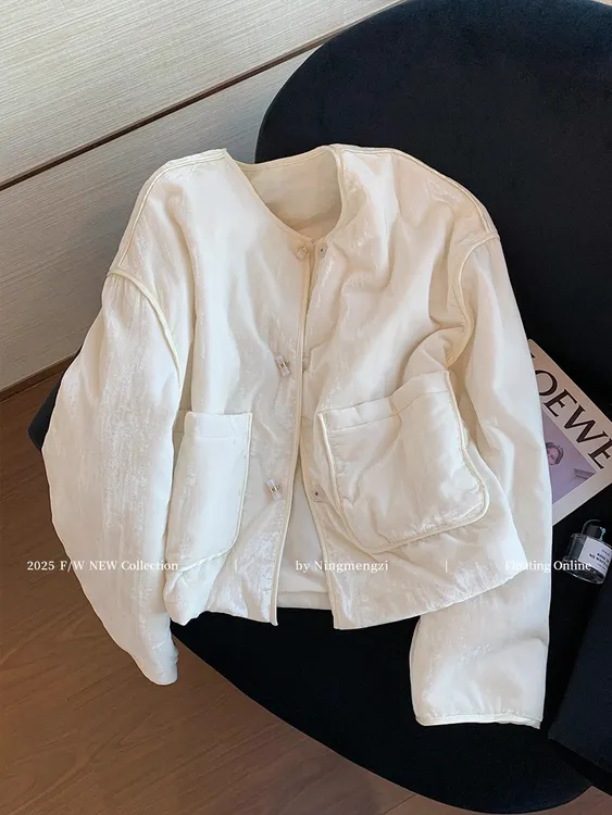 新中式清冷轻奢丝绒棉服外套女2025秋冬季高级感简约气质国风棉衣