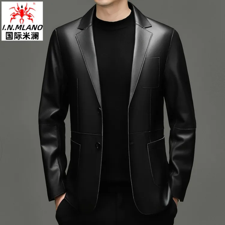新款真皮男士皮衣外套休闲西服皮夹克头层绵羊皮韩版修身西装上衣