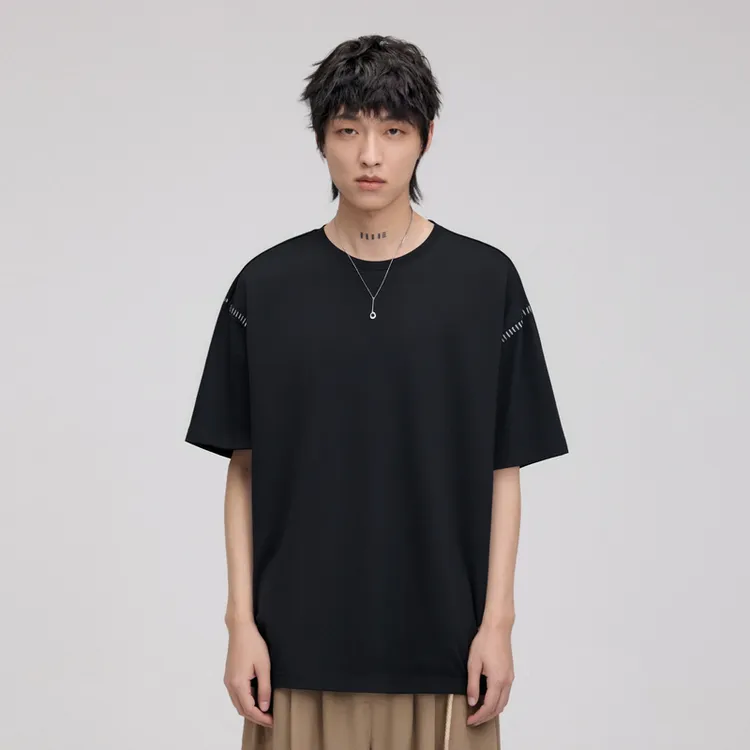 HERBEL/黑白2025年夏新款男士短袖T恤纯色百搭宽松男生短袖t恤