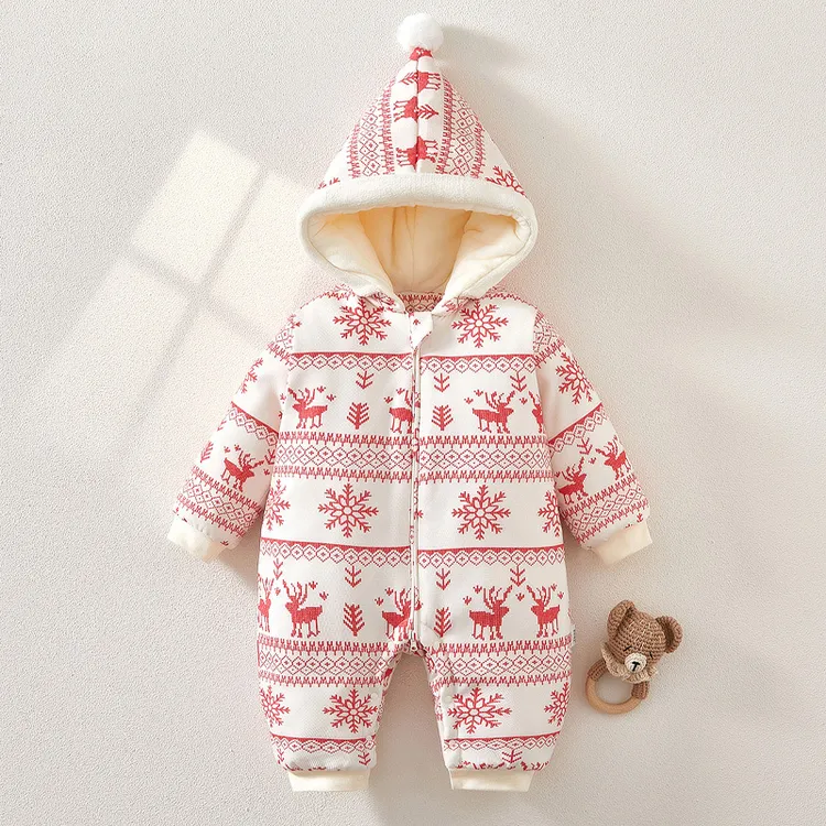 新款婴幼儿连体衣新生儿棉婴儿哈衣连帽外套加厚爬服宝宝冬季棉衣