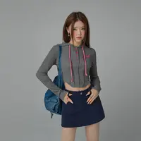 B018【金拐子专属】CHUU辣妹修身显瘦个性短款抽绳连帽T恤-F