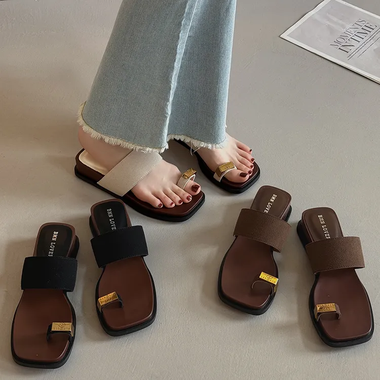 贾不假拖鞋女夏2025新款法式复古高级感百搭简约厚底套趾凉拖鞋子