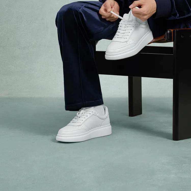 ThomWills厚底小白鞋男款真皮增高休闲百搭皮鞋夏季透气夏日穿搭