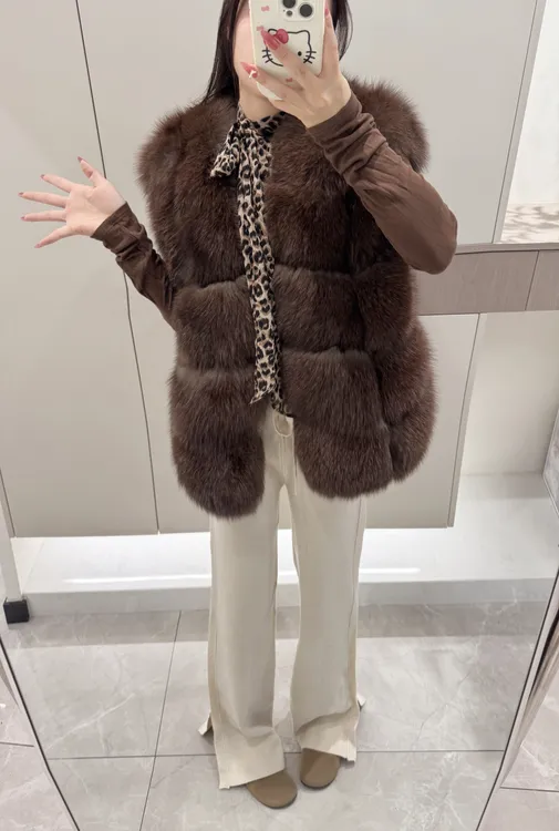 苏 su ‘柏林热吻’天然狐狸毛2025新款整皮保暖中长马甲女