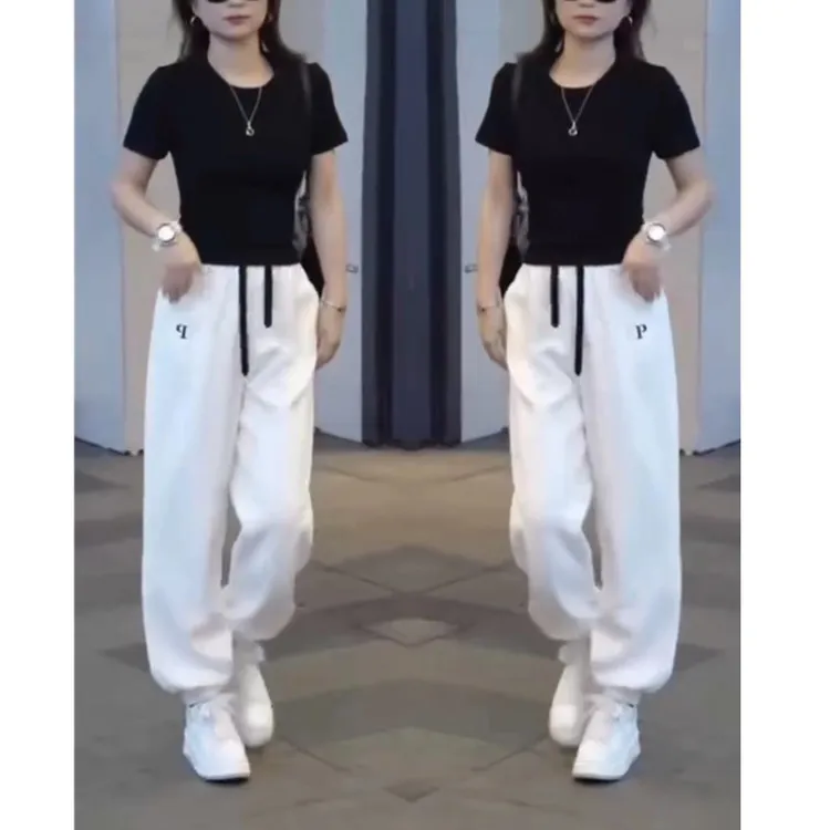 2469大爱美依缘2025春款时尚黑色修身T恤休闲束卫裤显瘦潮