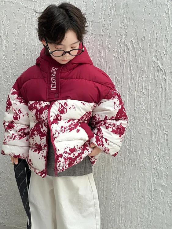休闲碎花休闲风男女童款棉服棉袄加厚儿童厚款连帽(不可脱卸)