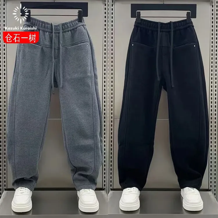 仓石一树潮牌美式弯刀裤子秋冬新款男士休闲直筒裤加绒运动长裤