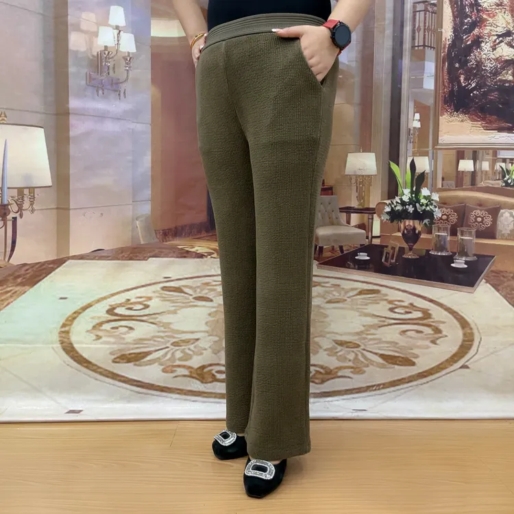 新款妈妈装木棉绒宽松直筒休闲裤子中老年人女裤秋冬季大码厚长裤
