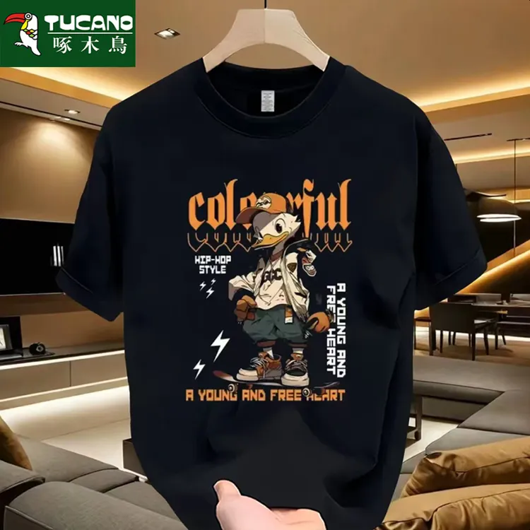 啄木鸟T恤纯棉夏季潮牌美式痞帅重磅青年百搭圆领ins宽松短袖爆款