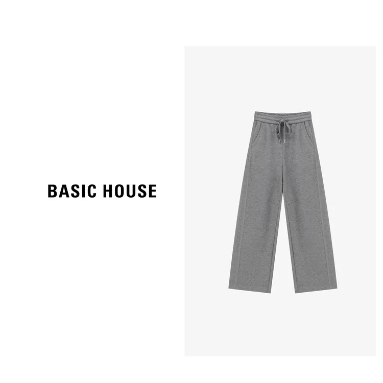Basic House/百家好秋冬新款简约直筒百搭抽绳腰长裤-B0625B5MSZ2