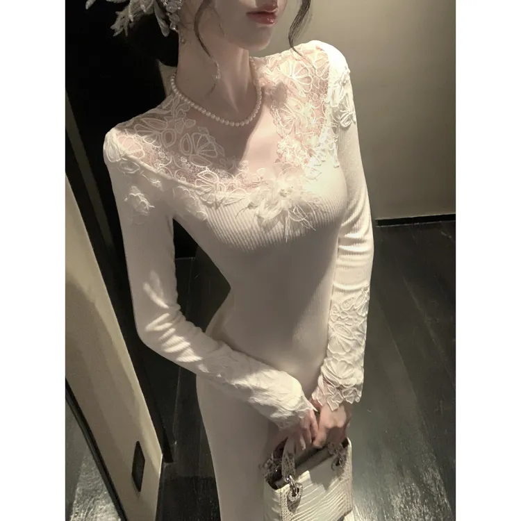 【雅乔定制】长月如梦 蕾丝拼接长袖针织连衣裙长裙DYZY-25097777