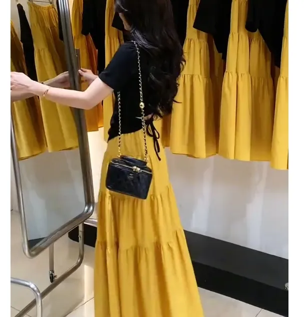 INS风时尚套装女装夏装收腰韩版短袖中长款半身裙