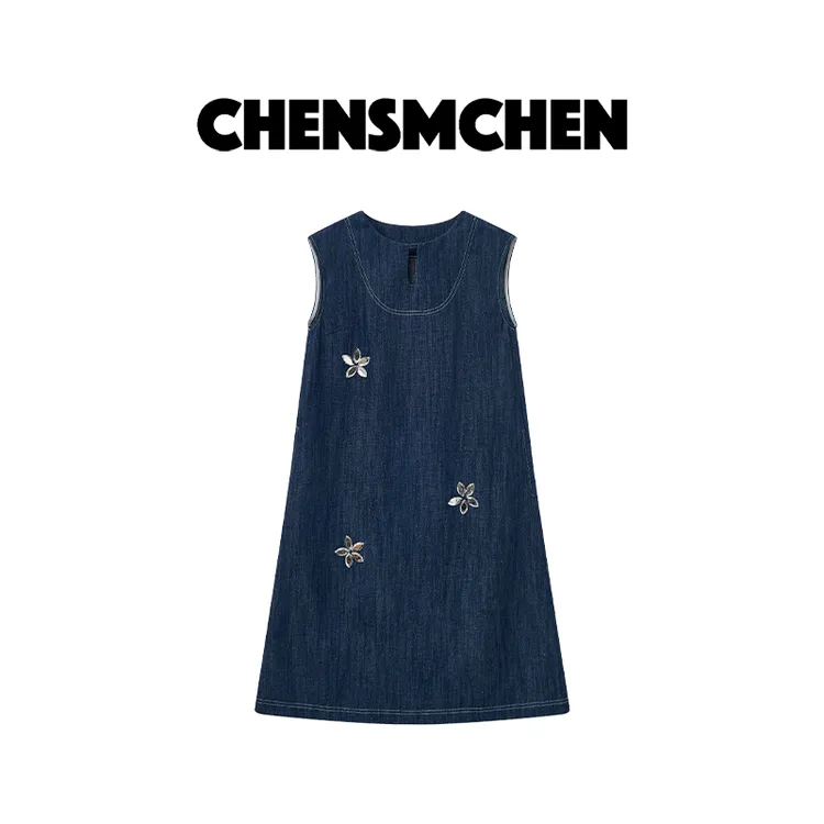 CHENSMCHEN 复古显瘦无袖连衣裙女夏季薄款宽松休闲裙子CSL5603YW
