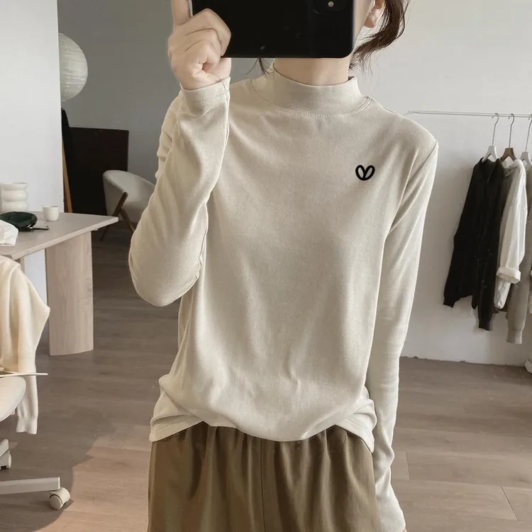 时尚杏色德绒长袖女2025早春秋季新款打底衫内搭韩版宽松显瘦百搭