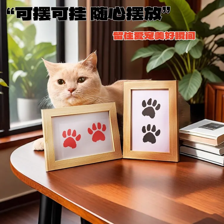 宠物爪印印泥相框猫咪脚印木质摆台生日纪念礼物定制爱宠猫猫周边