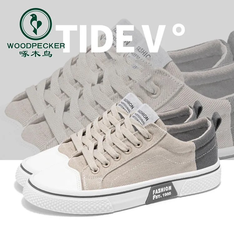 啄木鸟青少年帆布鞋2025新款夏季透气平底低帮布鞋潮流百搭休闲鞋