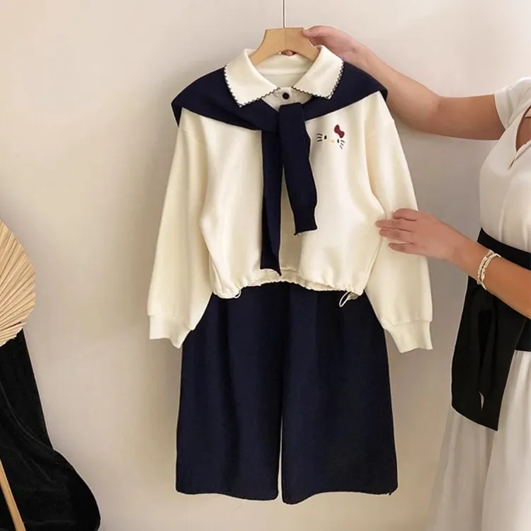 女童披肩卫衣套装春秋2025新款儿童时髦秋装女孩阔腿裤两件套洋气