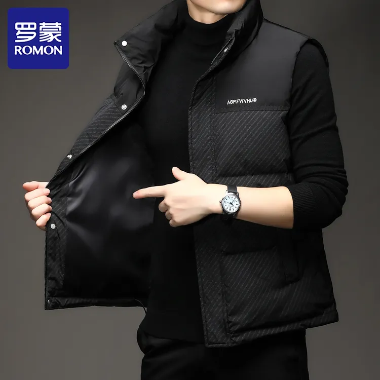 罗蒙冬季白鸭绒羽绒马甲男士高档拼色时尚背心防寒保暖坎肩外套潮