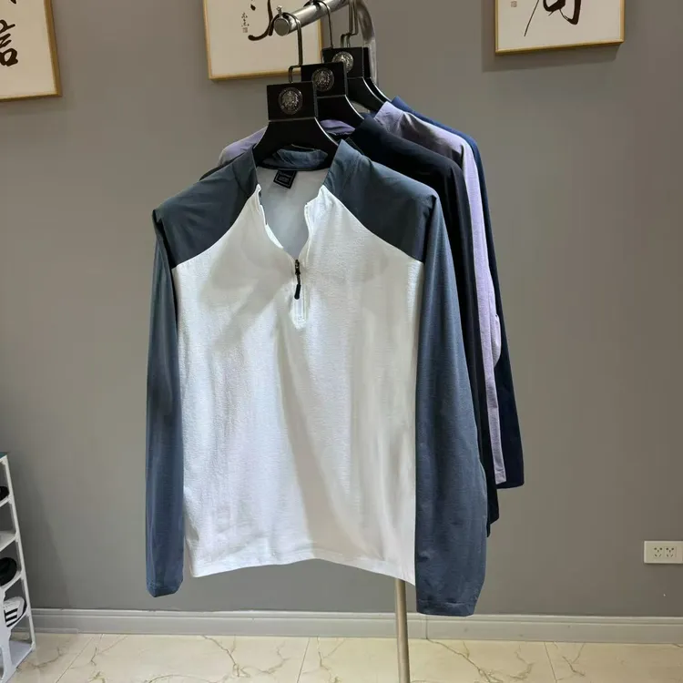 茑平替 早秋户外机能男士速干运动机能拼色半拉链打底衫 长袖T恤
