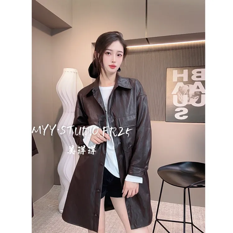 MYY｜2025新款琥珀流光系皮衣 慵懒感衬衫版风衣外套88-98