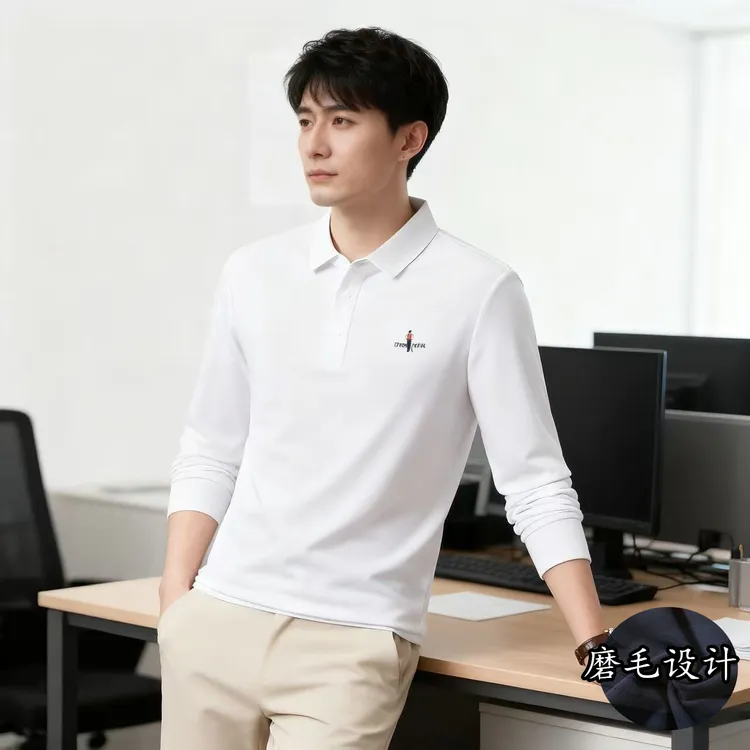 【男士长袖Polo衫 时尚男装】秋冬轻奢男装商务休闲翻领纯色打底t恤