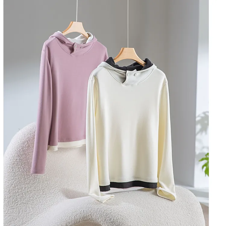 莉佳琳连帽女宽松型拉链打底衫芋泥云柔感卫衣女装针织修身5507