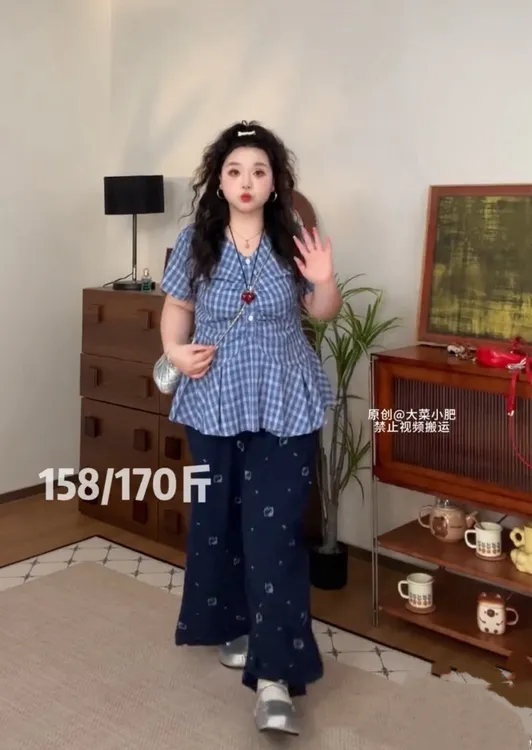 大码韩系短袖上衣裤子两件套7368
