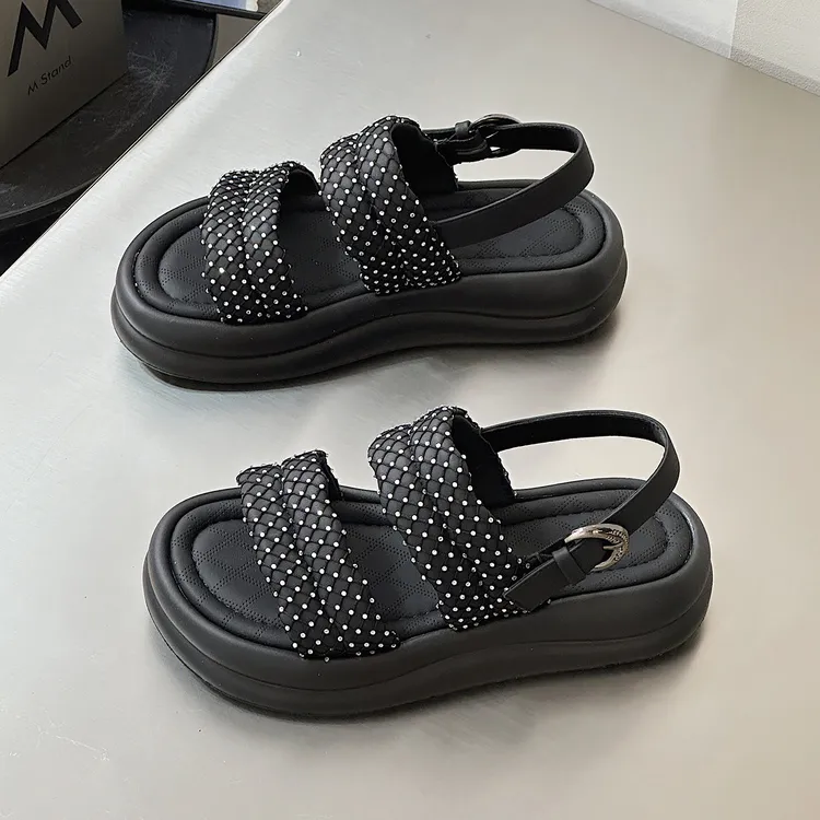 休闲运动厚底凉鞋女2025新款夏外穿软底踩屎感露趾后空沙滩罗马鞋