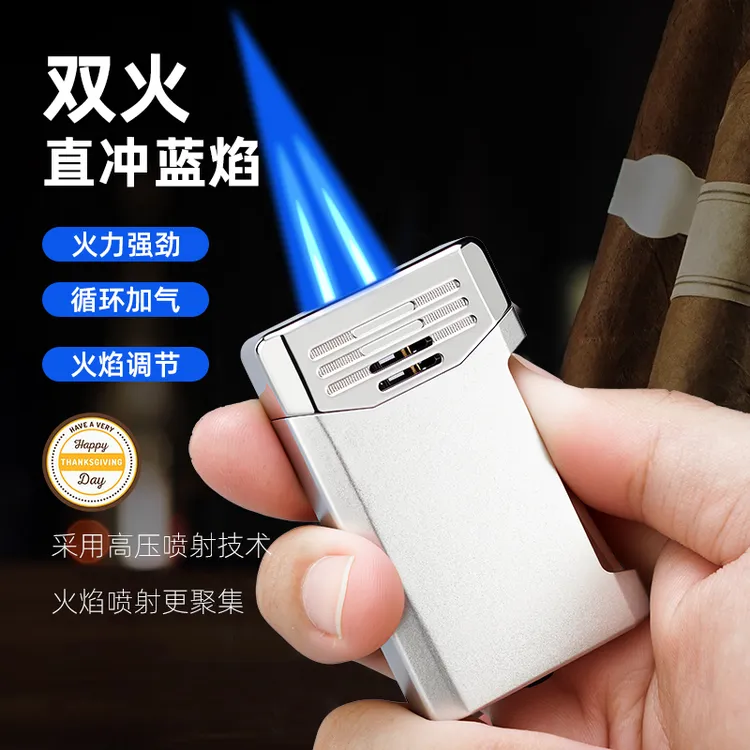 2025年新款双火创意个性金属充气直冲防风打火机适合送男友礼物