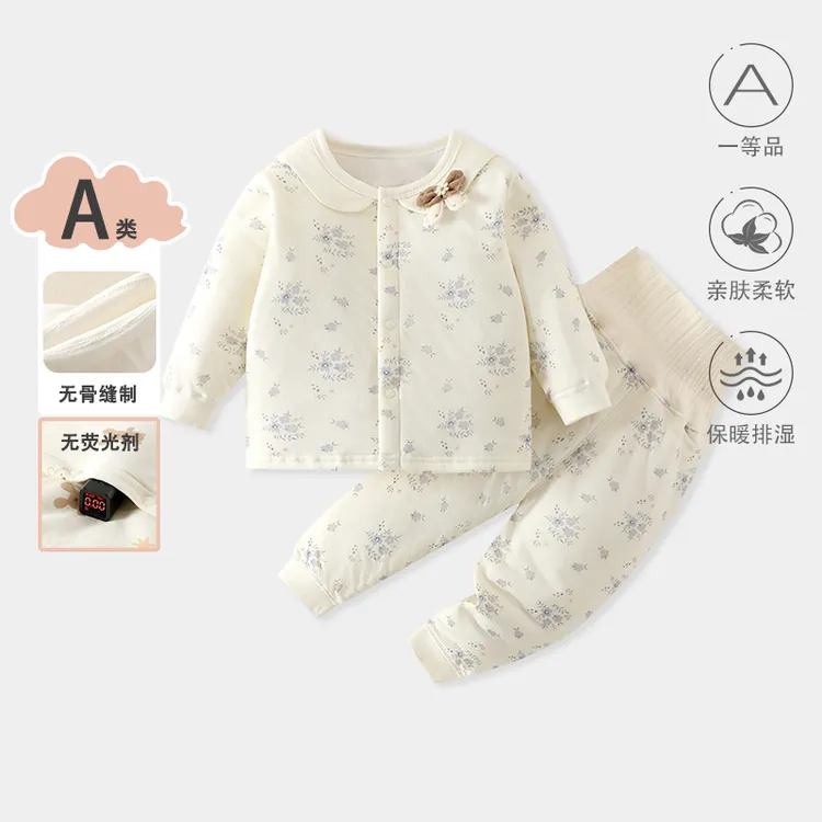 婴幼儿秋冬夹棉套装宝宝对开分体哈衣男女宝萌趣可爱保暖加厚套装