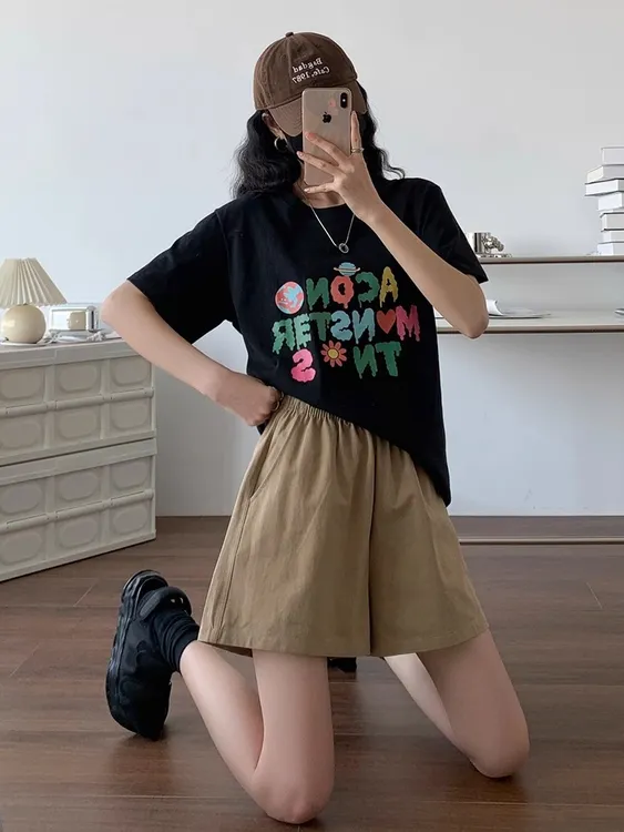 【宽松A字短裤】新款夏季薄款韩版高腰小个子宽松显瘦a字阔腿短裤