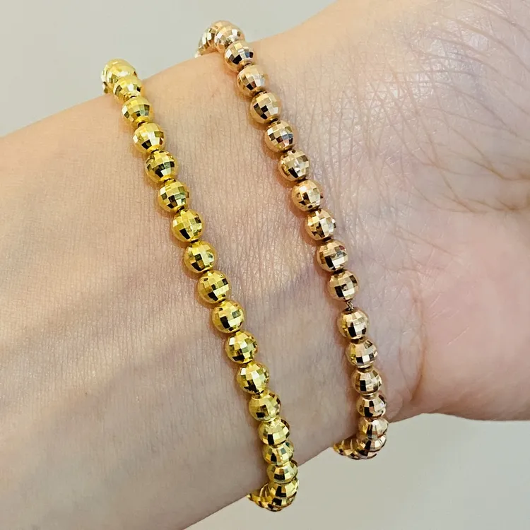 爆闪18K金手链圆珠4mm彩金镭射蹦迪金珠手饰轻奢时尚百搭小众简约