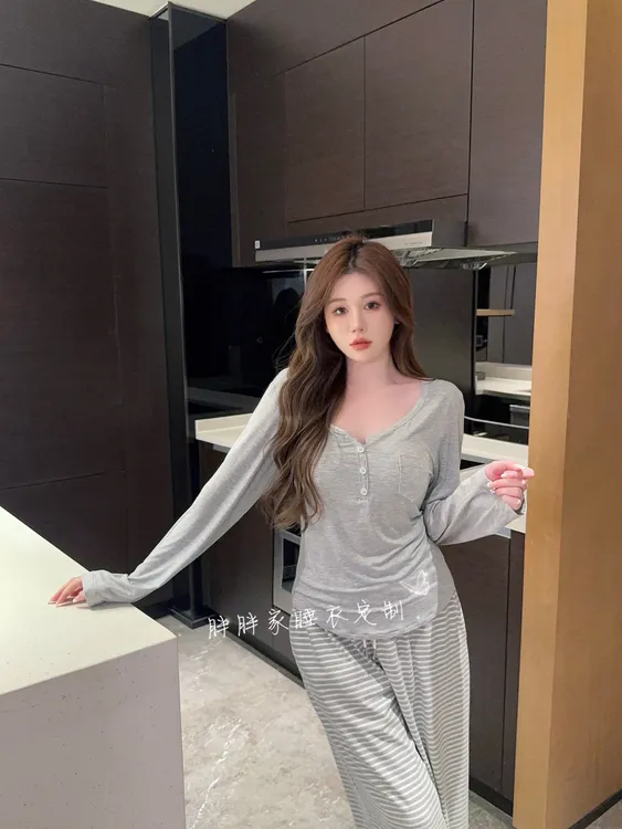 【极简主义】带胸垫春秋纯欲风睡衣女代尔棉显瘦长裤长袖家居服