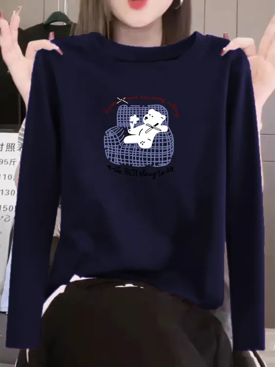 韩版内搭春秋款正肩显瘦圆领上衣秋冬新款洋气长袖打底女士棉T恤