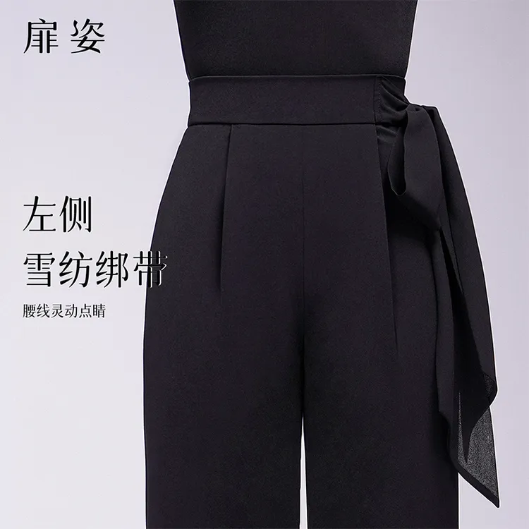 扉姿 摩登舞蹈裤女秋季国标舞绑带直筒长裤新款洋气跳舞裤子M2003