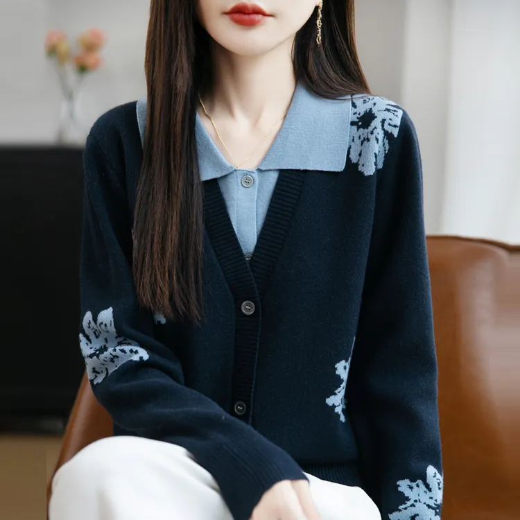 哥弟阿玛施正正品新款女装舒适优雅针织开衫女时尚百搭假两件上衣