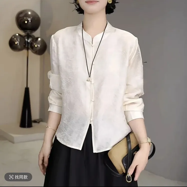 鎏金时尚衬衫2025年新款洋气复古新中式立领单排扣气质上衣
