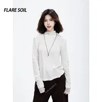 【FLARE SOIL】网纱拼接打底针织高领修身秋装出游搭配上衣 T4733A