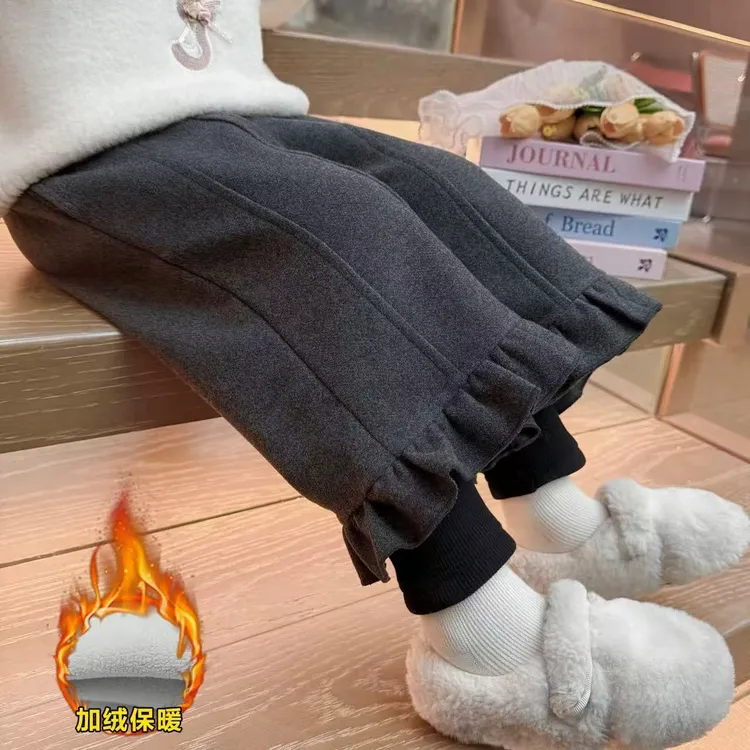 【一条过冬】女童假两件加绒裤子秋冬季2025新款儿童阔腿裤宝宝