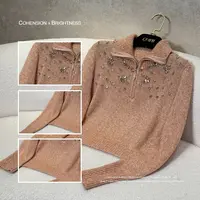 凝慧【琉璃奇境】进口羊绒重工钉钻翻领拉链短款显瘦针织衫JT155