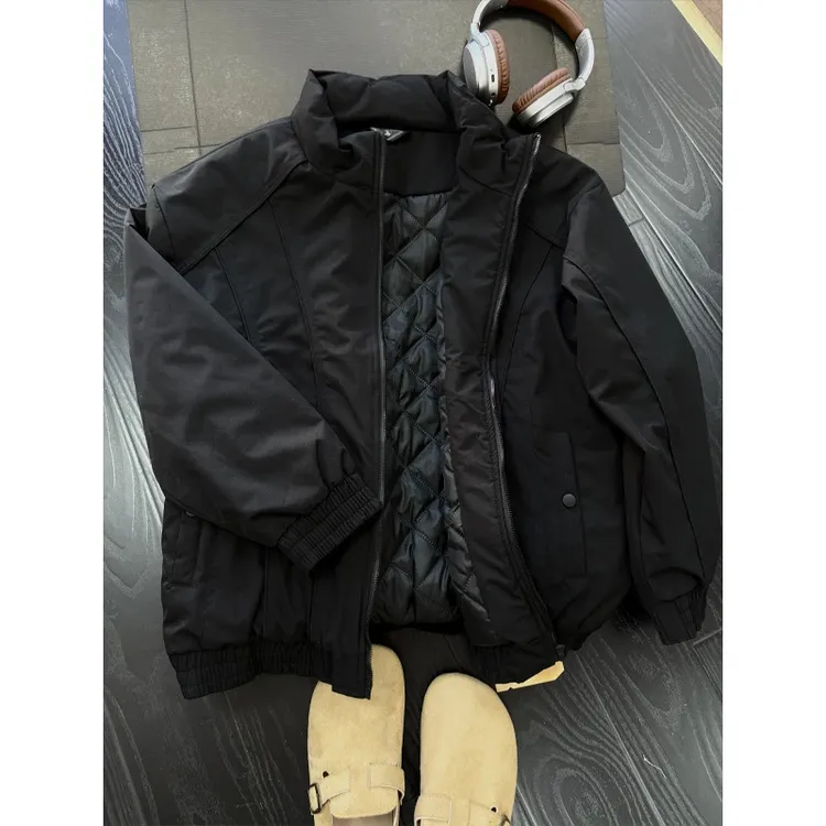 美式cleanfit棉服外套男款冬季斜切加厚夹克潮牌宽松立领工装上衣