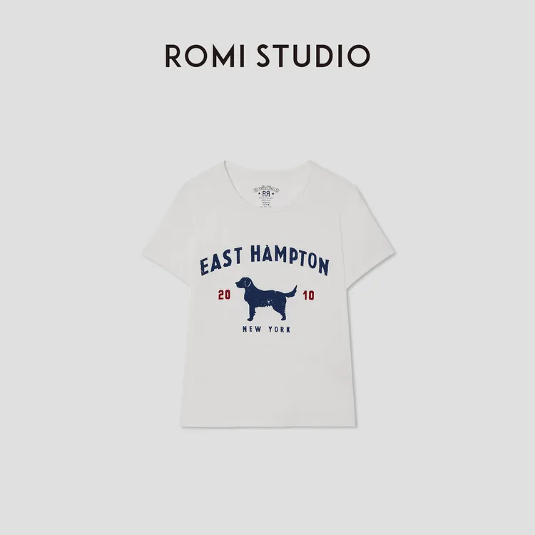 ROMI STUDIO“美式复古”100长绒棉复古哑光印花短袖T恤RW24ASY0706