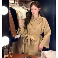 【卡其色】【有里布】【送腰带】系带收腰风衣外套女高级感大衣TX0048
