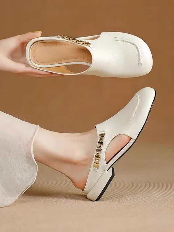 2025新款白色平底拖法式休闲百搭拖鞋女软底舒适夏季半拖凉鞋外穿