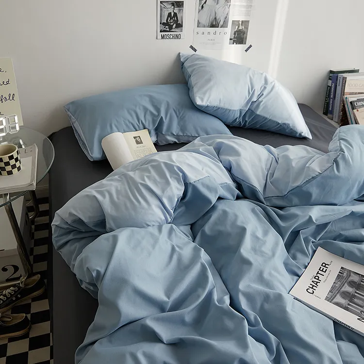 A类双拼纯色四件套非纯棉全棉床单被套床笠单人学生宿舍三件套