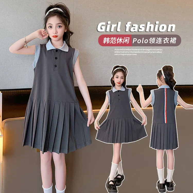 女童韩版polo连衣裙2025夏装新款洋气小女孩儿童学院风无袖背心裙