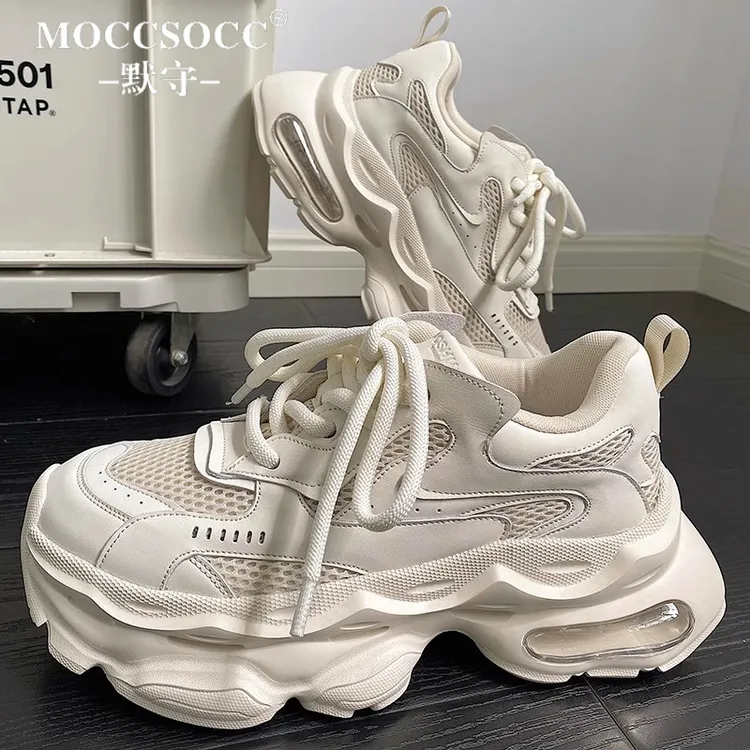 MOCCSOCC老爹鞋男款夏季透气网面鞋厚底增高鞋时尚百搭休闲运动鞋
