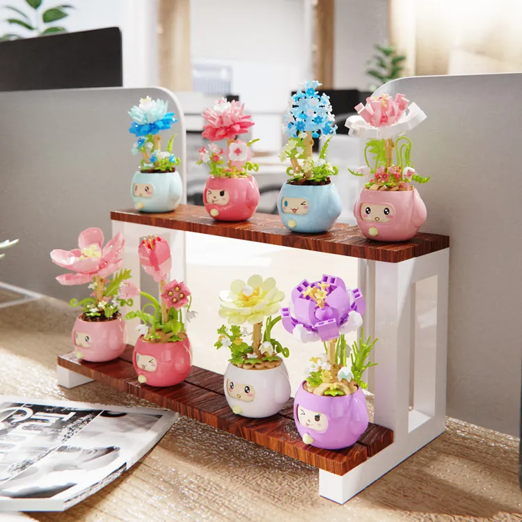 多肉植物积木拼装玩具礼物摆件